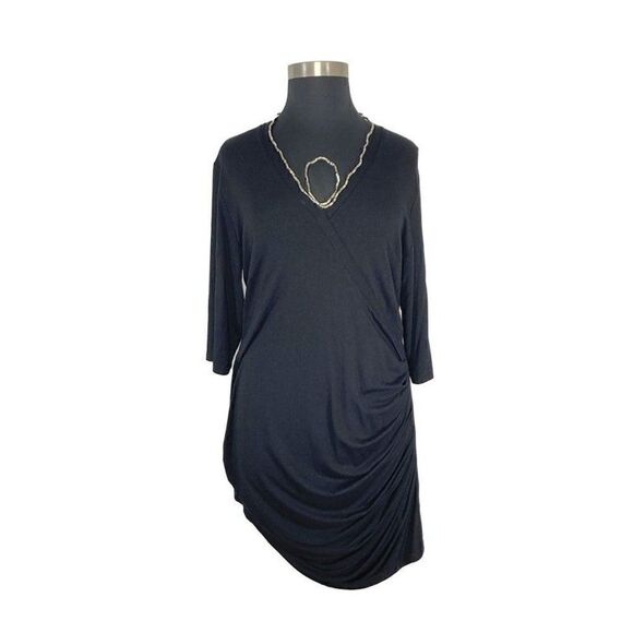 Transparente OS Black Faux Wrap Tunic Dress Art To Wear Lagenlook Coastal - Picture 2 of 7